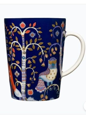 Iittala TAIKA MUG Blue Ceramic Mug with Gold, Orange Purple Accents